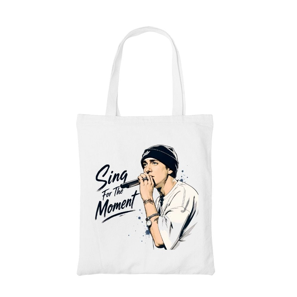 eminem sing for the moment tote bag cotton printed music band buy online united states usa the banyan tee tbt men women girls boys unisex  