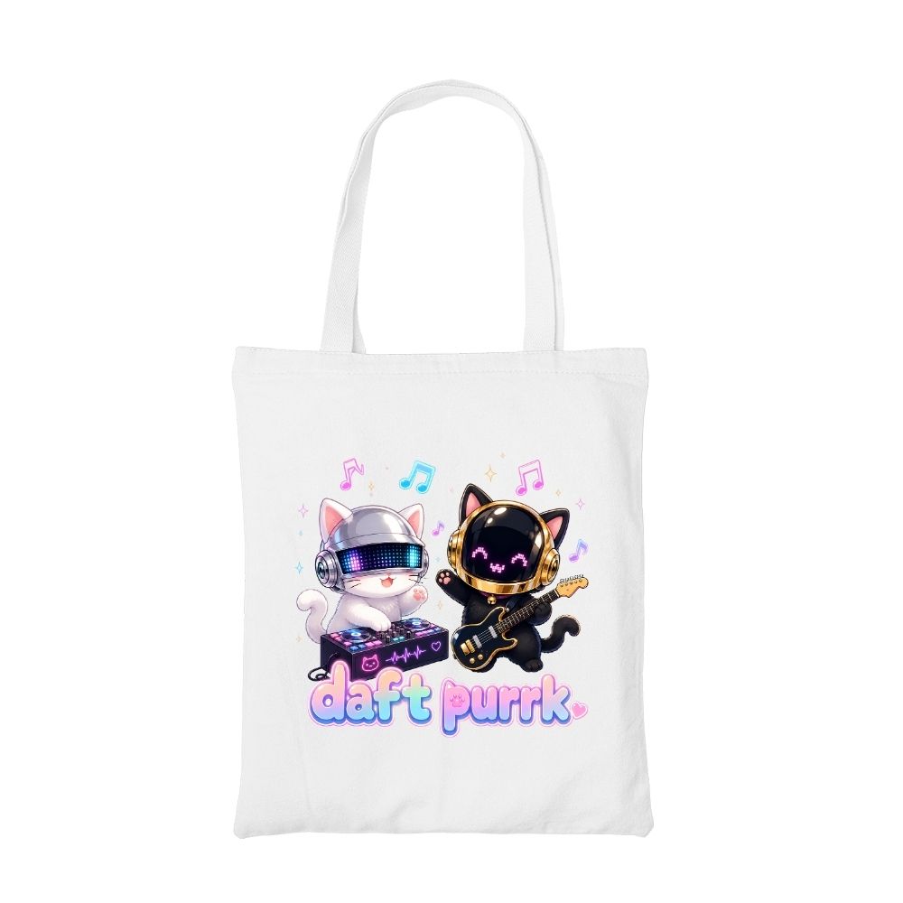 daft punk daft purrk tote bag cotton printed music band buy online united states usa the banyan tee tbt men women girls boys unisex  