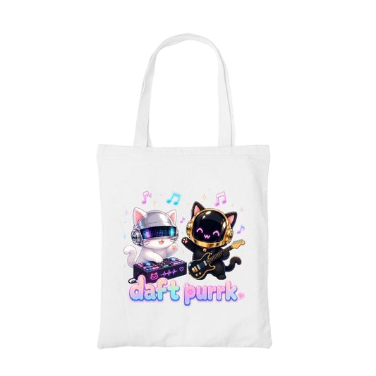 daft punk daft purrk tote bag cotton printed music band buy online united states usa the banyan tee tbt men women girls boys unisex  