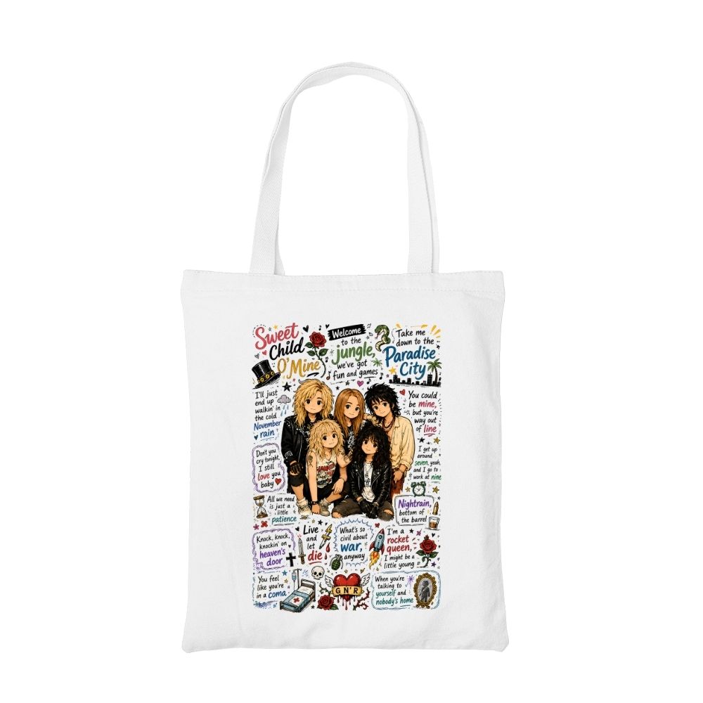 guns n' roses appetite for doodles tote bag cotton printed music band buy online united states usa the banyan tee tbt men women girls boys unisex  