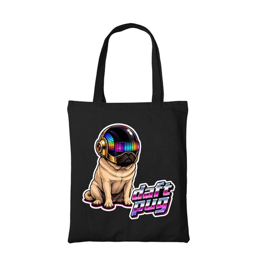 daft punk daft pug tote bag cotton printed music band buy online united states usa the banyan tee tbt men women girls boys unisex  