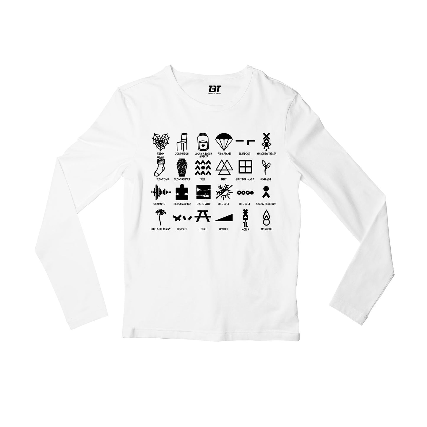 twenty one pilots 24 tattoos full sleeves long sleeves music band buy online india the banyan tee tbt men women girls boys unisex white
