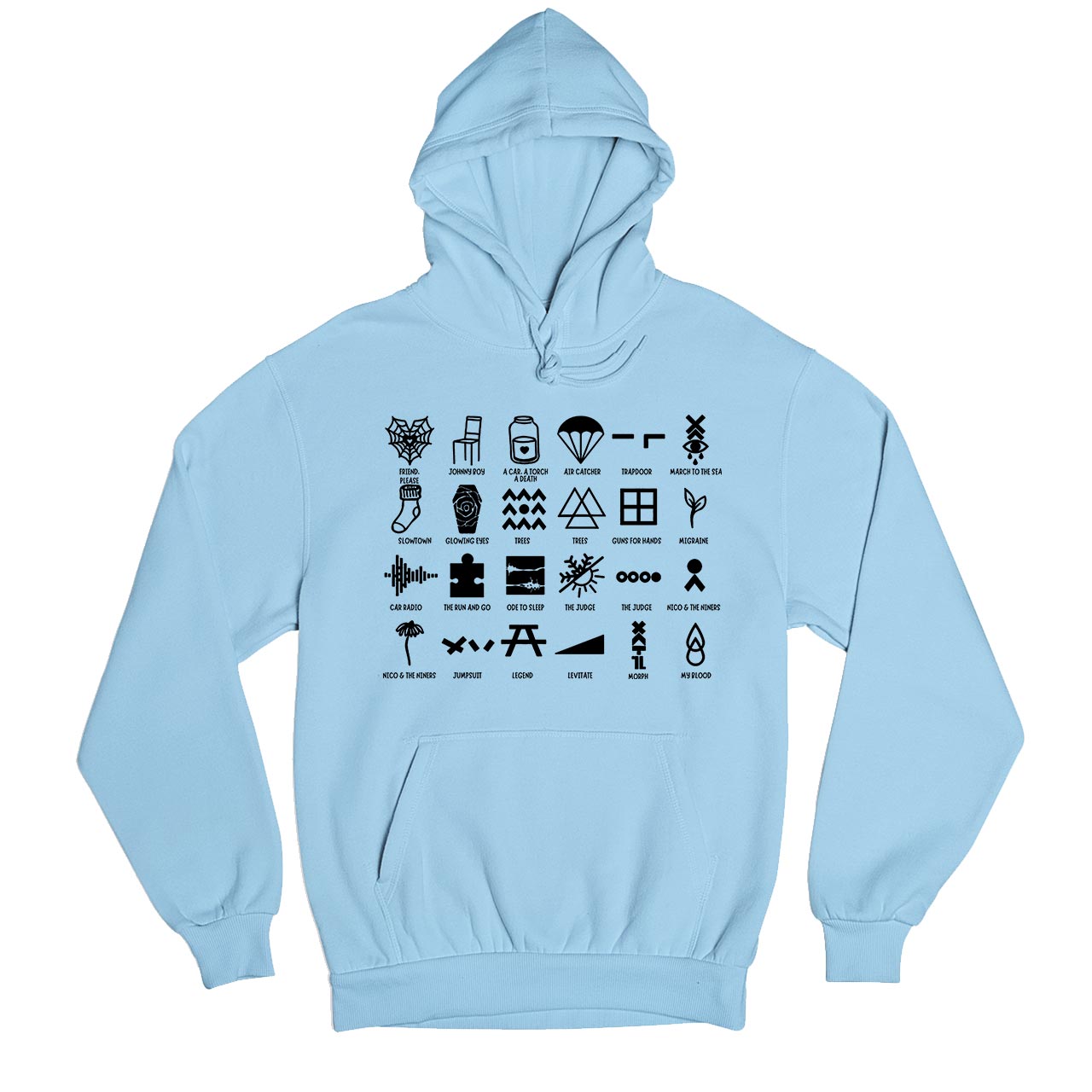 twenty one pilots 24 tattoos hoodie hooded sweatshirt winterwear music band buy online united states usa the banyan tee tbt men women girls boys unisex baby blue