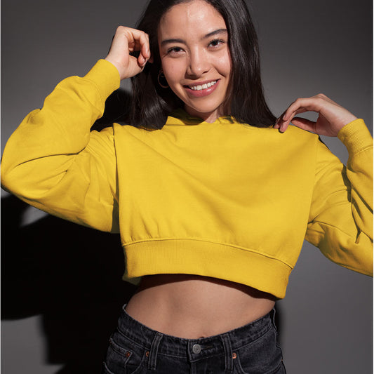 yellow solid plain crop hoodie the banyan tee