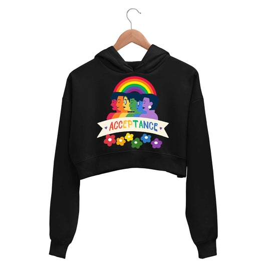 pride acceptance crop hoodie hooded sweatshirt upper winterwear printed graphic stylish buy online india the banyan tee tbt men women girls boys unisex black - lgbtqia+