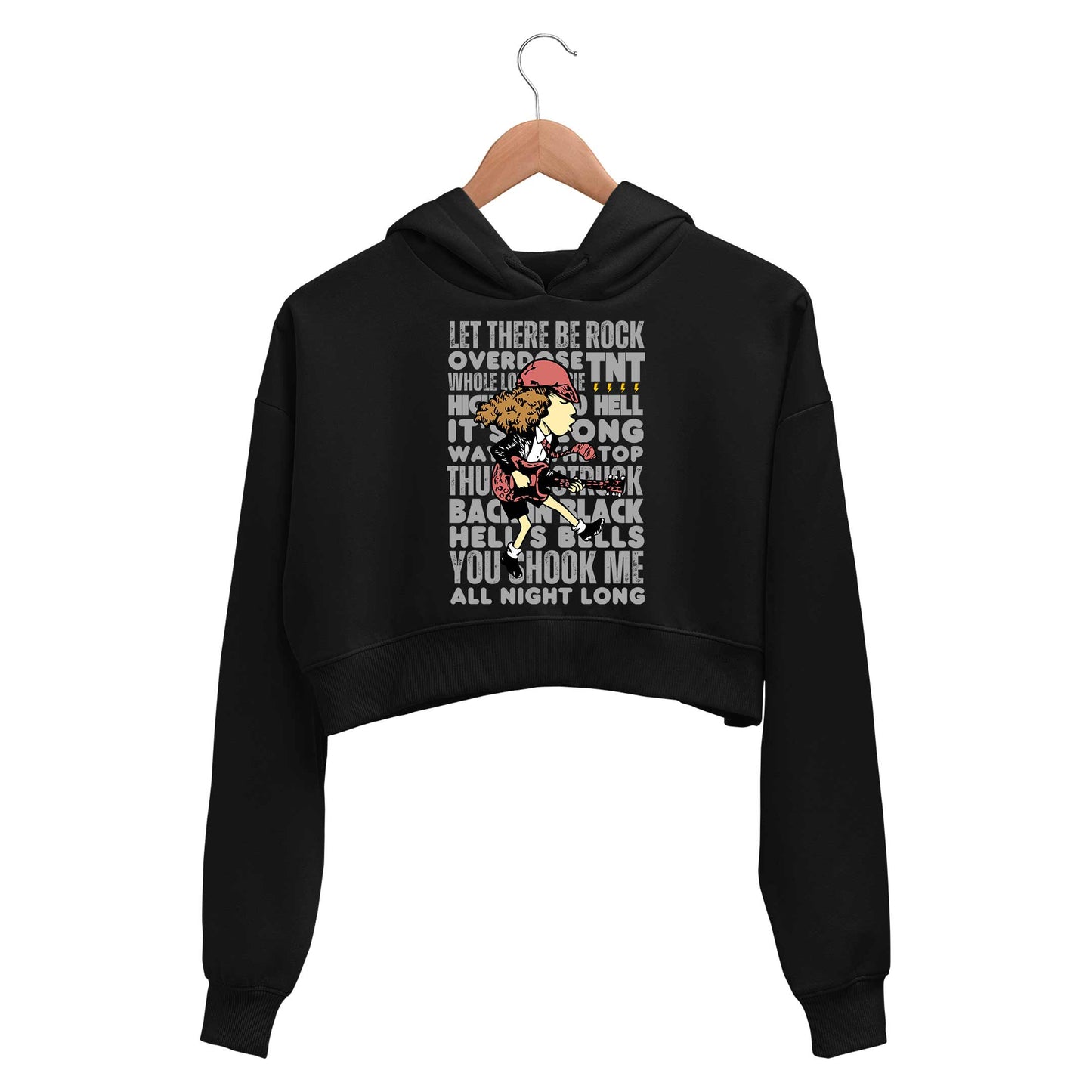 ac/dc rock anthems crop hoodie hooded sweatshirt upper winterwear music band buy online india the banyan tee tbt men women girls boys unisex black