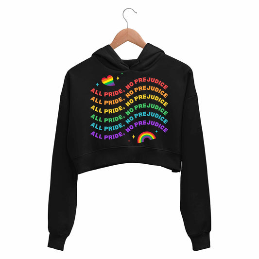pride all pride no prejudice crop hoodie hooded sweatshirt upper winterwear printed graphic stylish buy online india the banyan tee tbt men women girls boys unisex black - lgbtqia+
