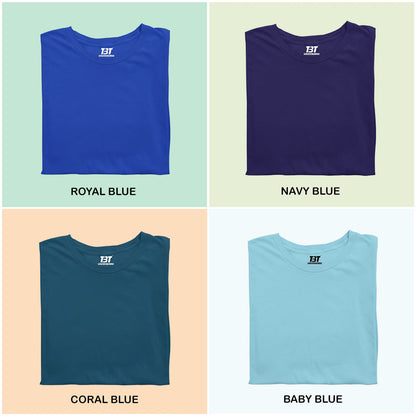 Blue Escape Combo Pack Of 4 Multicolor combo Premium cotton T-shirt unisex tees half sleeve crew neck regular fit T-shirt colors available royal blue navy blue coral blue baby blue