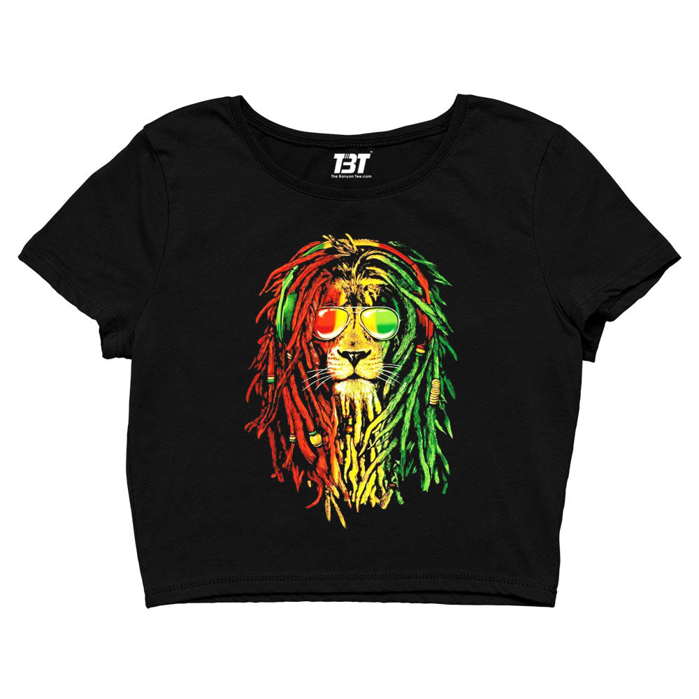 bob marley rasta lion crop top music band buy online united states of america usa the banyan tee tbt men women girls boys unisex black