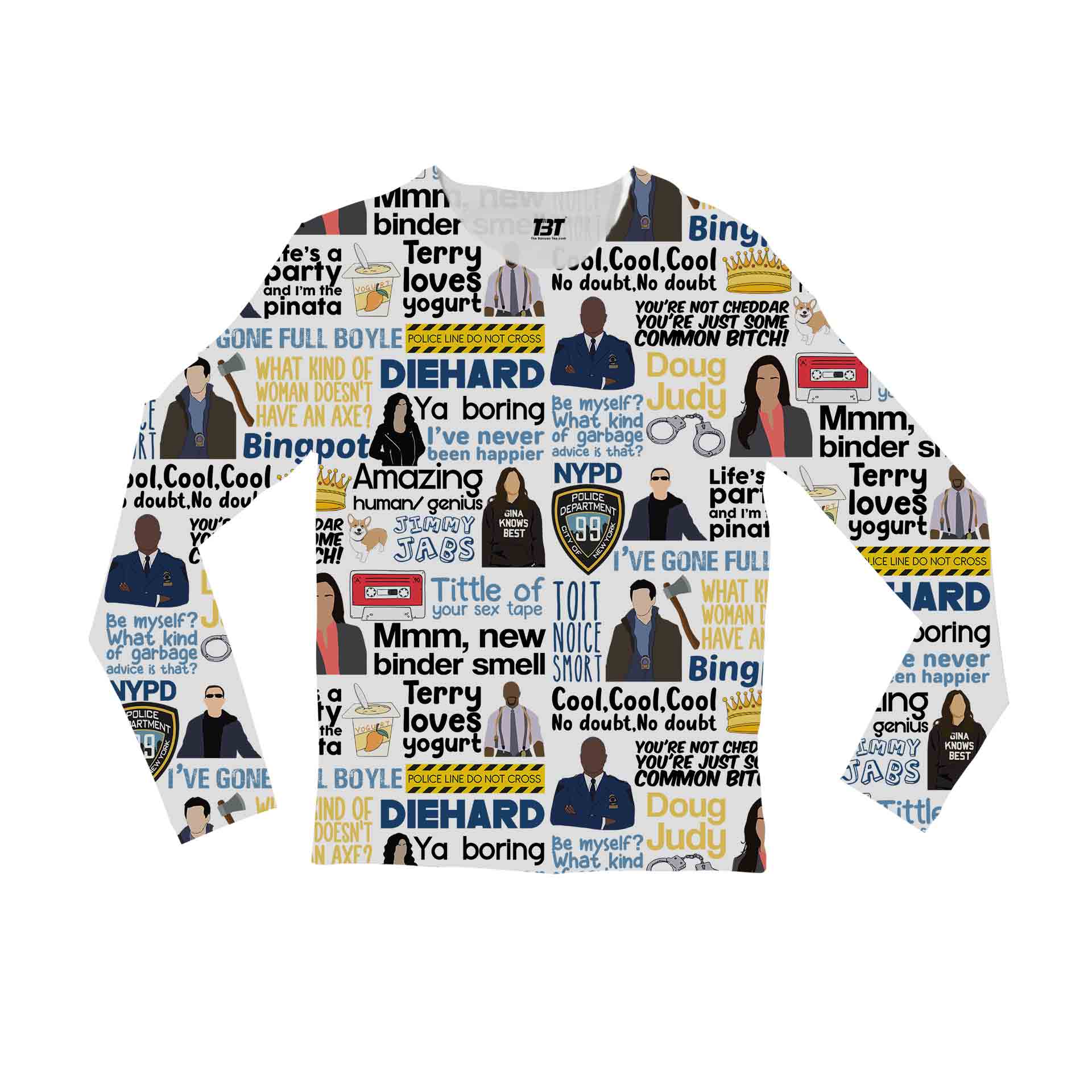 brooklyn nine-nine aop all over print full sleeves t shirt for men women ladies unisex hand