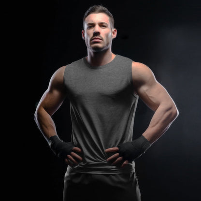 sleeveless t shirt gym vest charcoal melange by the banyan tee united states of america usa gym tshirts by tbt basics