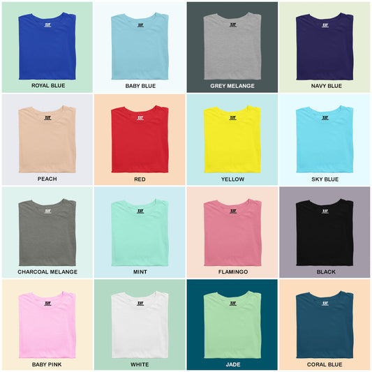 Complete Spectrum Staples Combo Pack Of 12  Multicolor combo Premium cotton T-shirt unisex tees half sleeve crew neck regular fit T-shirt colors available  royal blue baby blue grey melange navy blue peach red yellow sky blue charcoal melange mint flamingo baby pink white jade coral blue