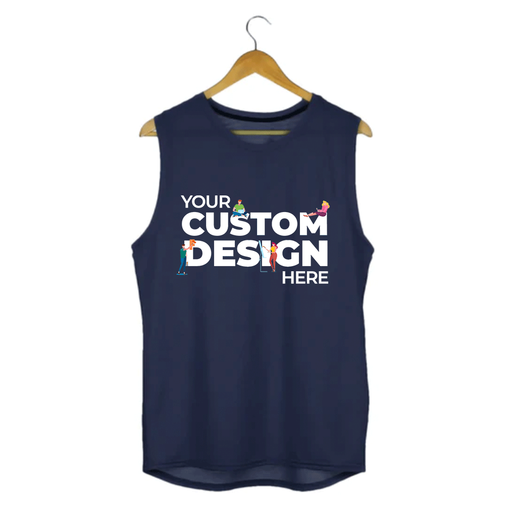 custom customized sleeveless t shirt by the banyan tee your design here navy blue