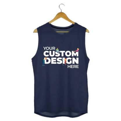 custom customized sleeveless t shirt by the banyan tee your design here navy blue