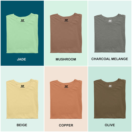 Earthy Essembles Combo Pack Of 6 pack of 6 Multicolor combo Premium cotton T-shirt unisex tees half sleeve crew neck regular fit T-shirt colors available jade mushroom charcoal melange beige copper olive