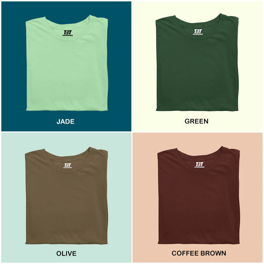 Forest Retreat Combo Pack Of 4 Multicolor combo Premium cotton T-shirt unisex tees half sleeve crew neck regular fit T-shirt colors available  Jade Green Olive Coffee Brown