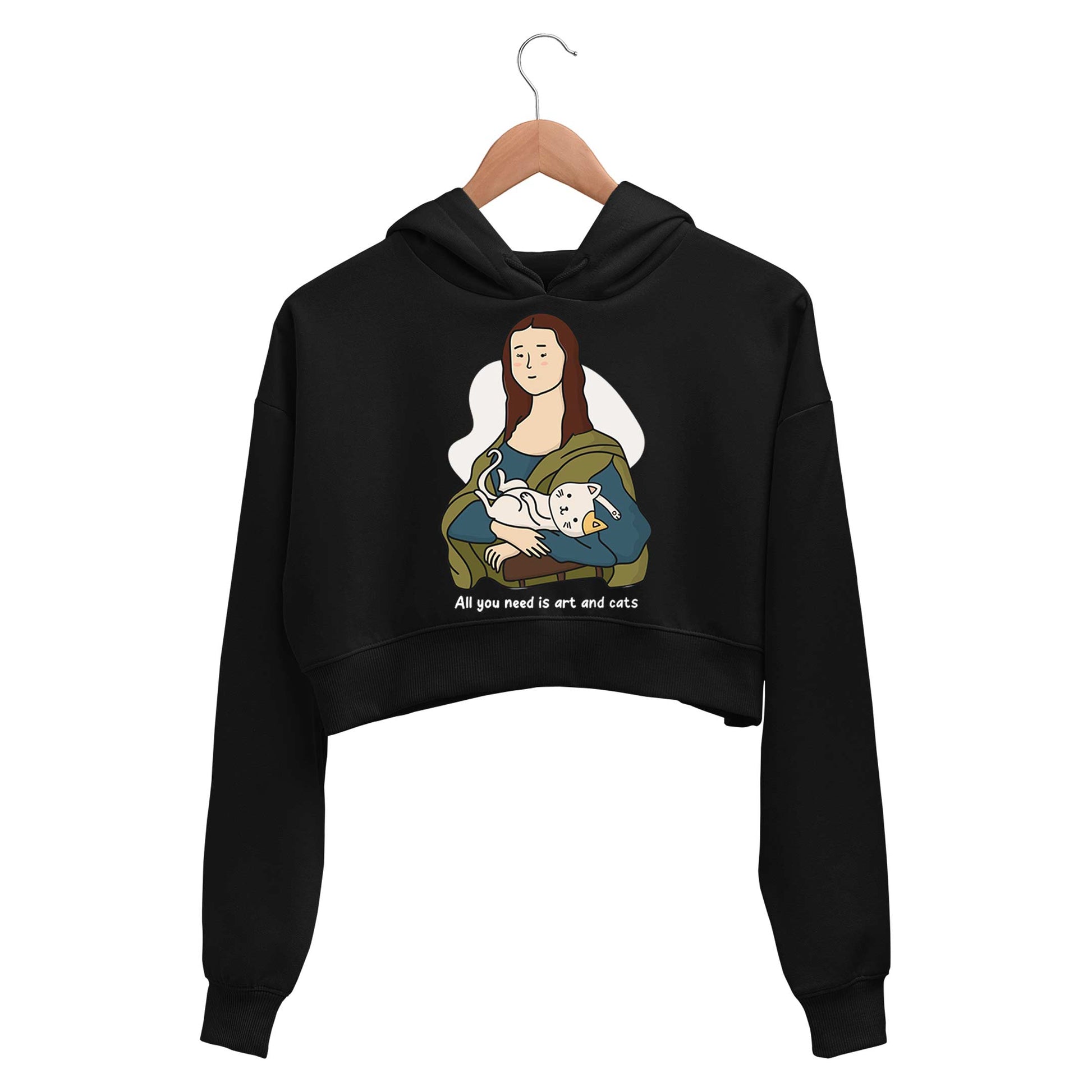 printed art and cats crop hoodie hooded sweatshirt upper winterwear printed graphic stylish buy online india the banyan tee tbt men women girls boys unisex black