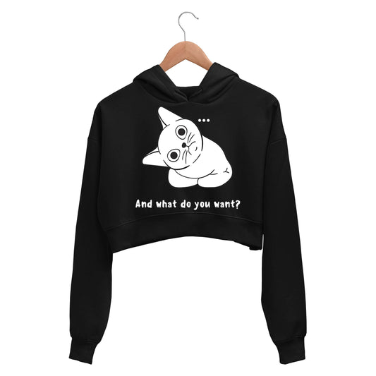 printed what do you want crop hoodie hooded sweatshirt upper winterwear printed graphic stylish buy online india the banyan tee tbt men women girls boys unisex black
