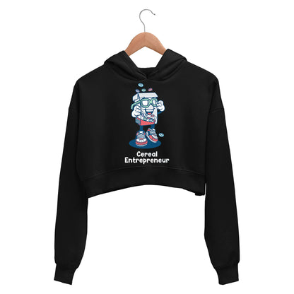 printed cereal entrepreneur crop hoodie hooded sweatshirt upper winterwear printed graphic stylish buy online india the banyan tee tbt men women girls boys unisex black