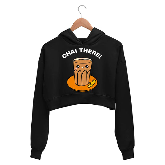 printed chai there crop hoodie hooded sweatshirt upper winterwear printed graphic stylish buy online india the banyan tee tbt men women girls boys unisex black