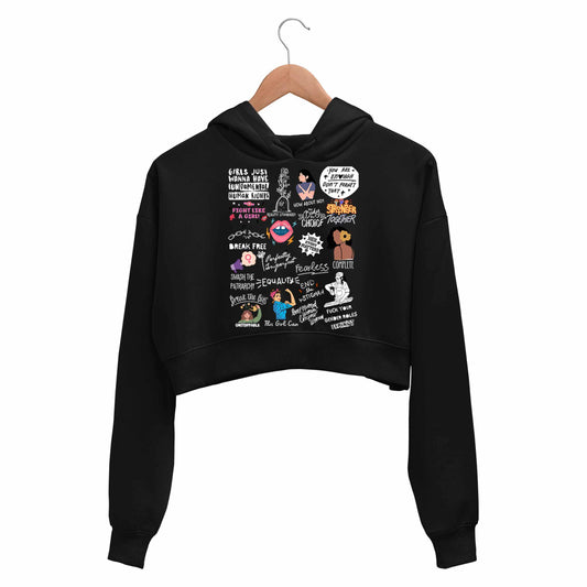 printed feminism doodle crop hoodie hooded sweatshirt upper winterwear printed graphic stylish buy online india the banyan tee tbt men women girls boys unisex black