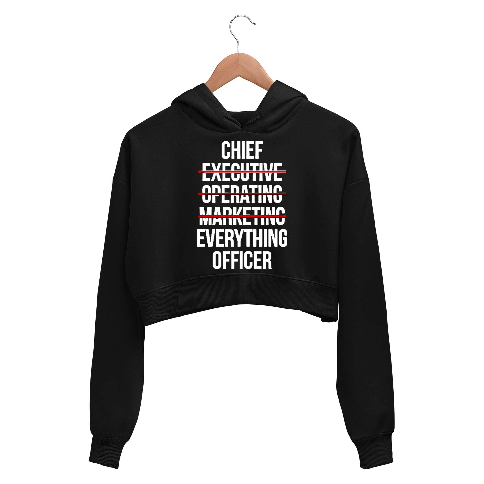 printed chief everything officer crop hoodie hooded sweatshirt upper winterwear printed graphic stylish buy online india the banyan tee tbt men women girls boys unisex black