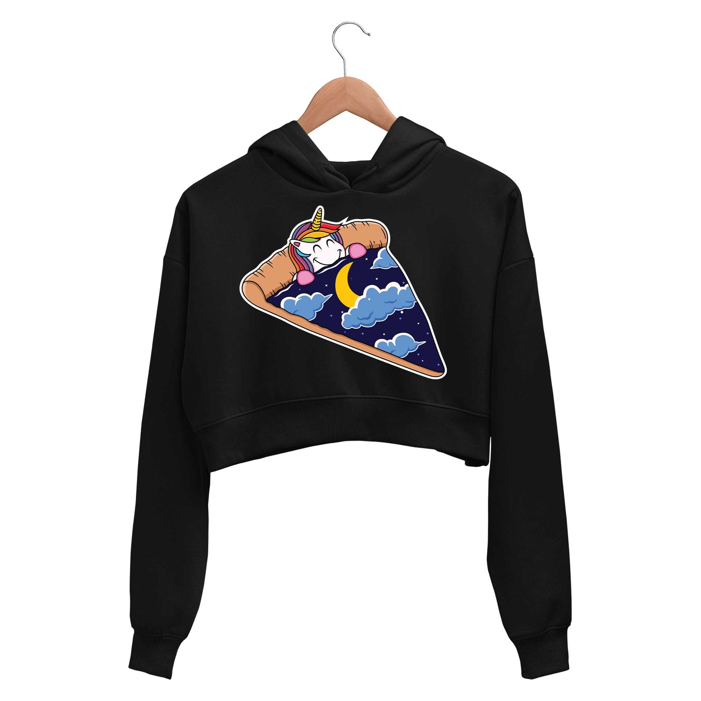 printed unicorn pizza slice crop hoodie hooded sweatshirt upper winterwear printed graphic stylish buy online india the banyan tee tbt men women girls boys unisex black