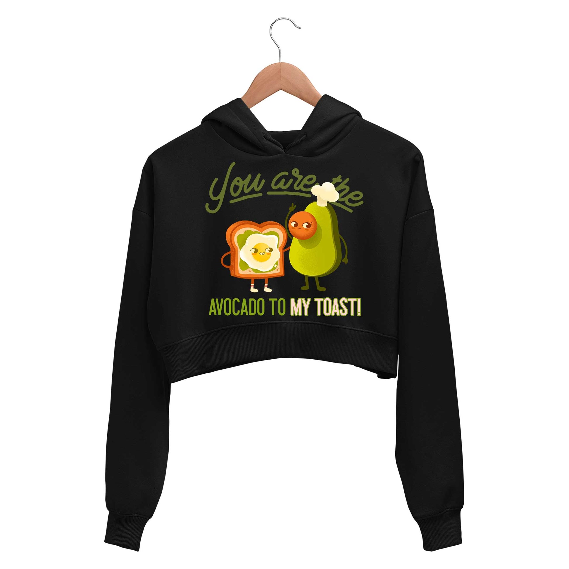 printed avocado to my toast crop hoodie hooded sweatshirt upper winterwear printed graphic stylish buy online india the banyan tee tbt men women girls boys unisex black