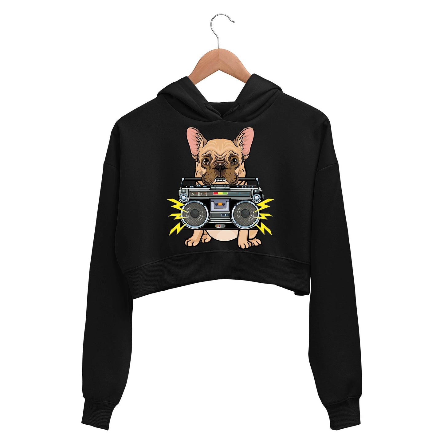 printed woof box crop hoodie hooded sweatshirt upper winterwear printed graphic stylish buy online india the banyan tee tbt men women girls boys unisex black