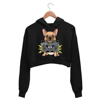 printed woof box crop hoodie hooded sweatshirt upper winterwear printed graphic stylish buy online india the banyan tee tbt men women girls boys unisex black