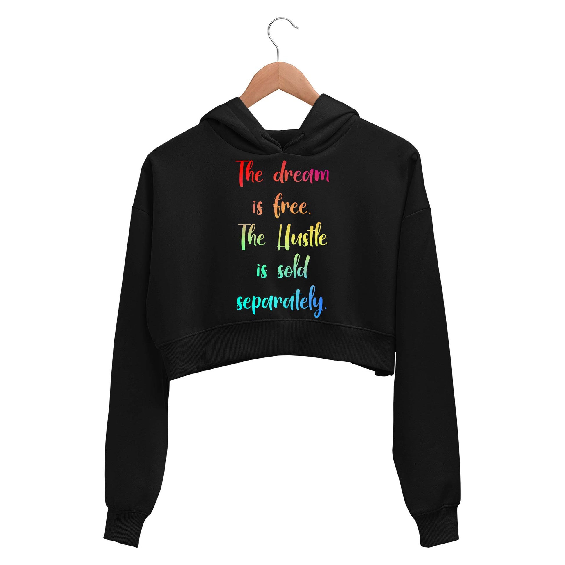 printed hustle is free crop hoodie hooded sweatshirt upper winterwear printed graphic stylish buy online india the banyan tee tbt men women girls boys unisex black
