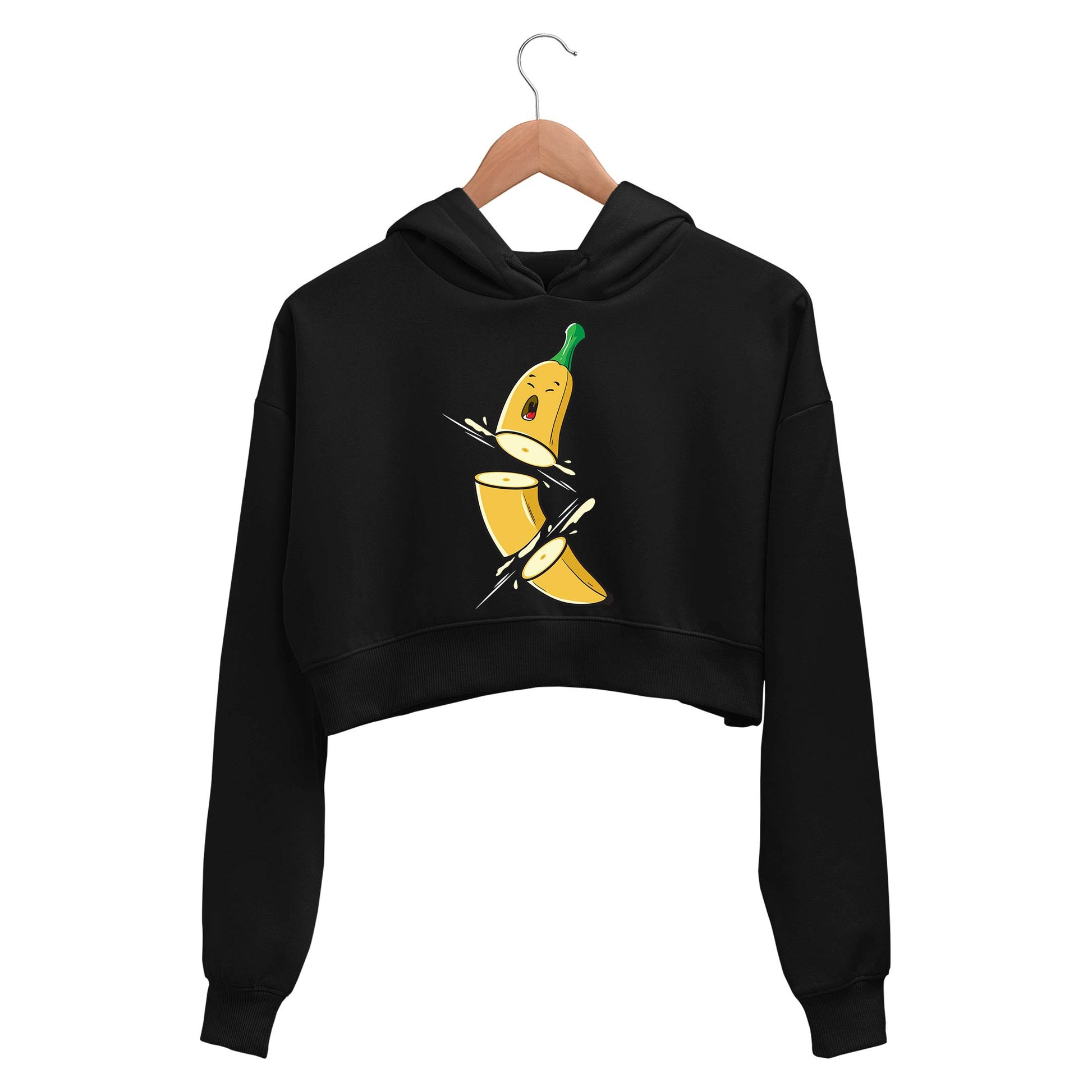 printed sad banana crop hoodie hooded sweatshirt upper winterwear printed graphic stylish buy online india the banyan tee tbt men women girls boys unisex black