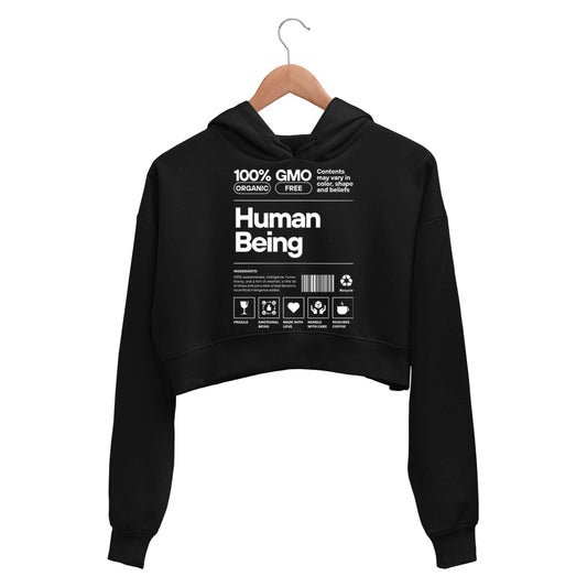 printed human being crop hoodie hooded sweatshirt upper winterwear printed graphic stylish buy online india the banyan tee tbt men women girls boys unisex black