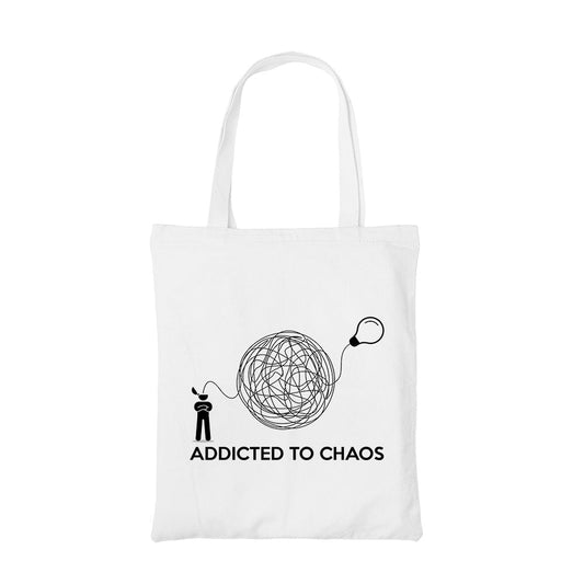 printed addicted to chaos tote bag cotton printed printed graphic stylish buy online united states usa the banyan tee tbt men women girls boys unisex