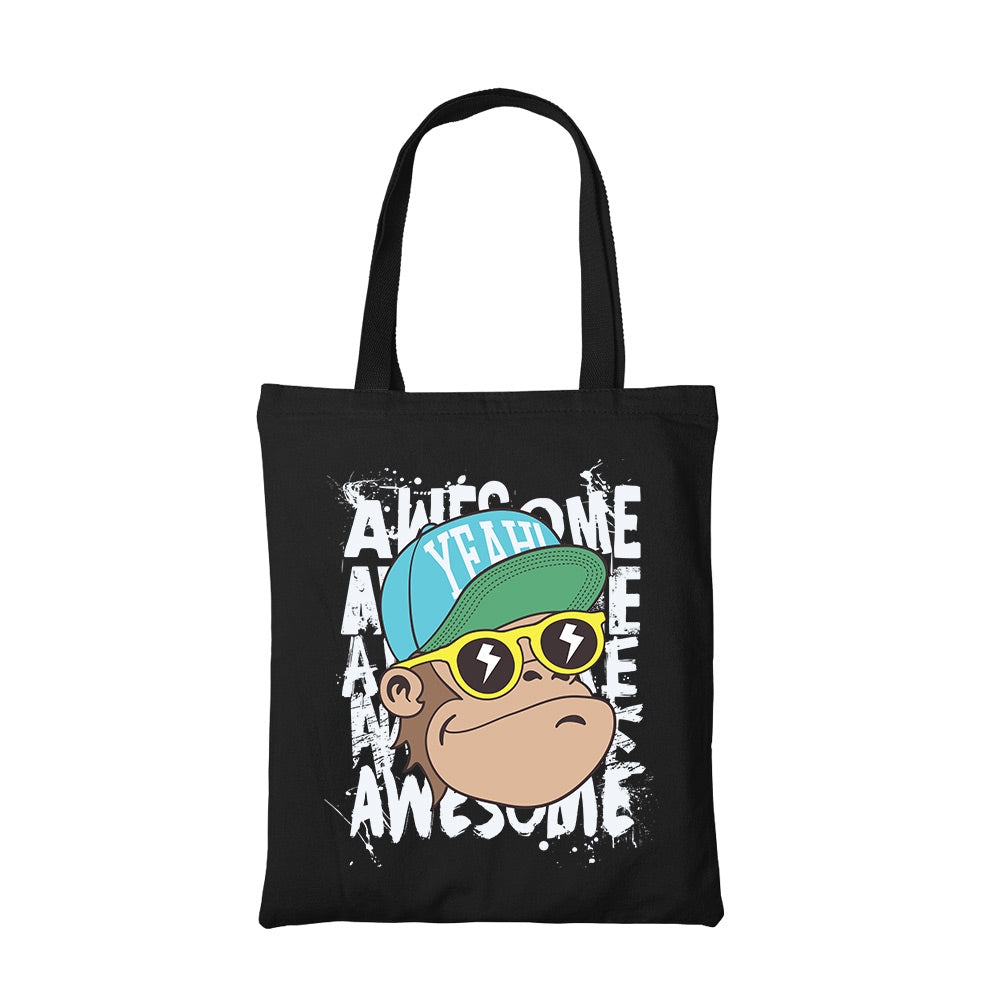 printed awesome chimp tote bag cotton printed printed graphic stylish buy online united states usa the banyan tee tbt men women girls boys unisex