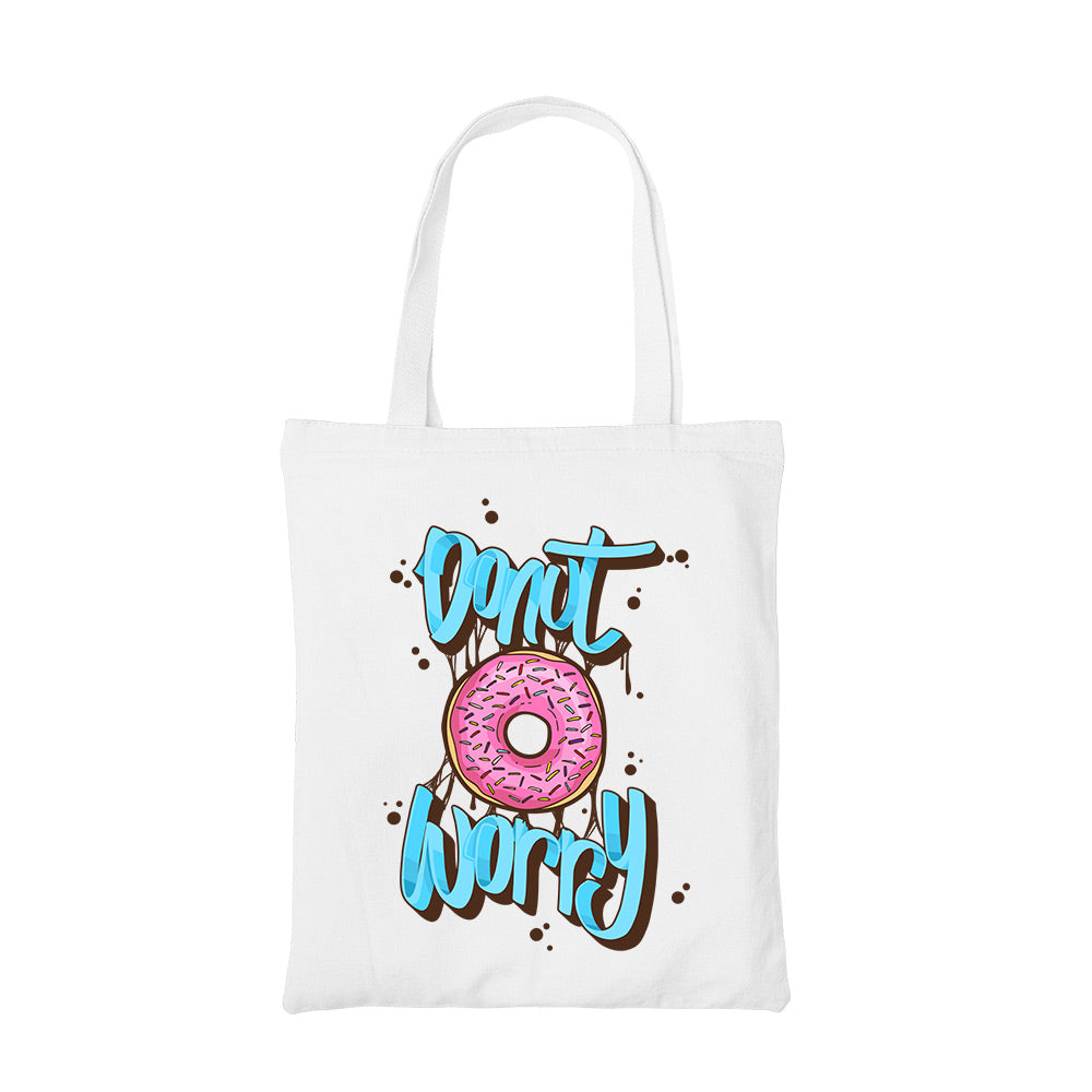printed donut worry tote bag cotton printed printed graphic stylish buy online united states usa the banyan tee tbt men women girls boys unisex