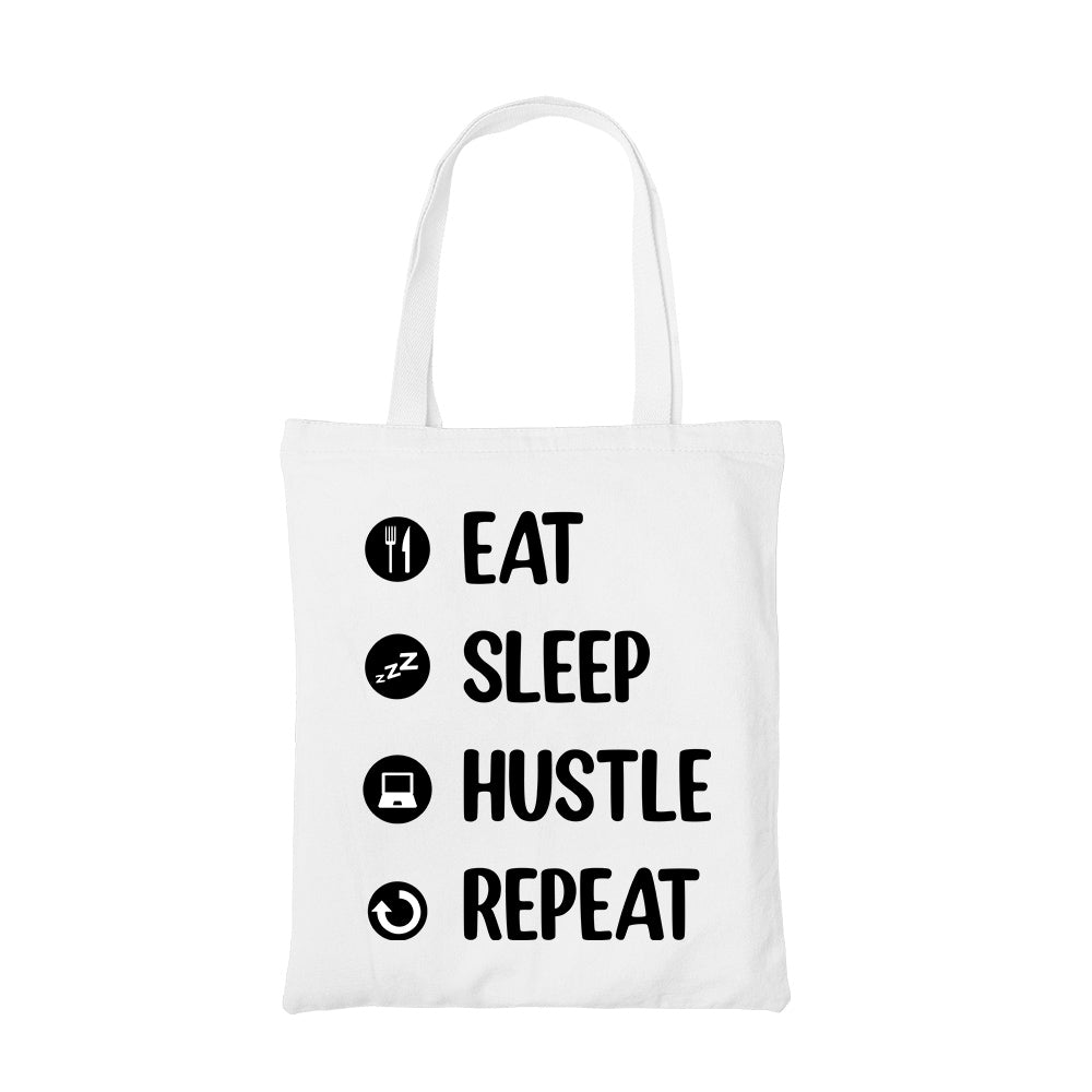 printed eat sleep hustle repeat tote bag cotton printed printed graphic stylish buy online united states usa the banyan tee tbt men women girls boys unisex