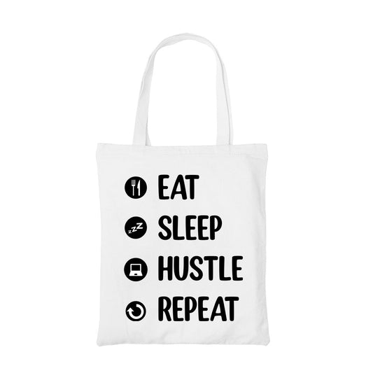 printed eat sleep hustle repeat tote bag cotton printed printed graphic stylish buy online united states usa the banyan tee tbt men women girls boys unisex