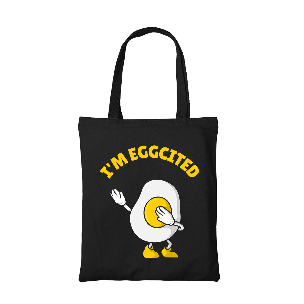 printed eggcited tote bag cotton printed printed graphic stylish buy online united states usa the banyan tee tbt men women girls boys unisex