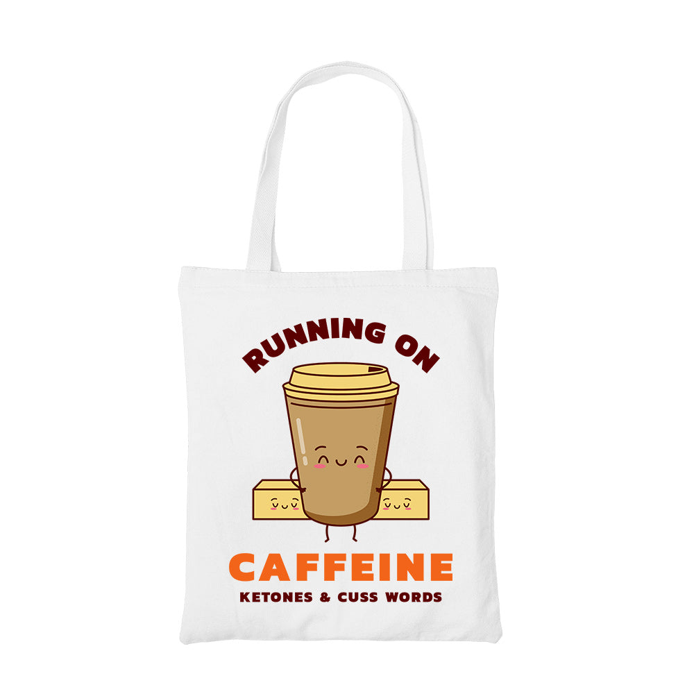 printed caffeine, ketones & cuss words tote bag cotton printed printed graphic stylish buy online united states usa the banyan tee tbt men women girls boys unisex  