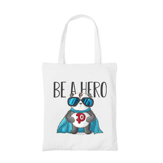printed be a hero tote bag cotton printed printed graphic stylish buy online united states usa the banyan tee tbt men women girls boys unisex