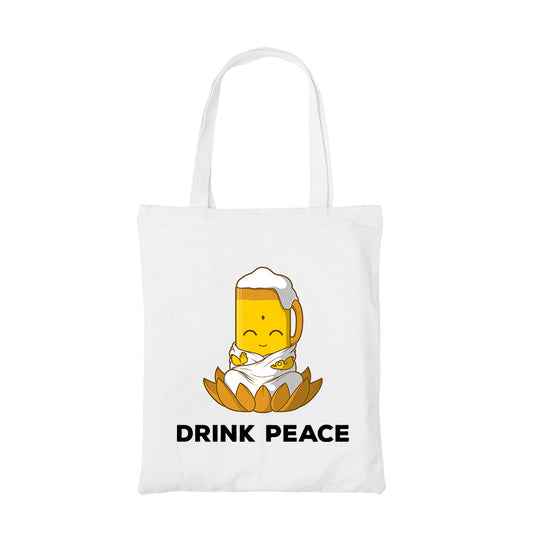 printed drink peace tote bag cotton printed printed graphic stylish buy online united states usa the banyan tee tbt men women girls boys unisex