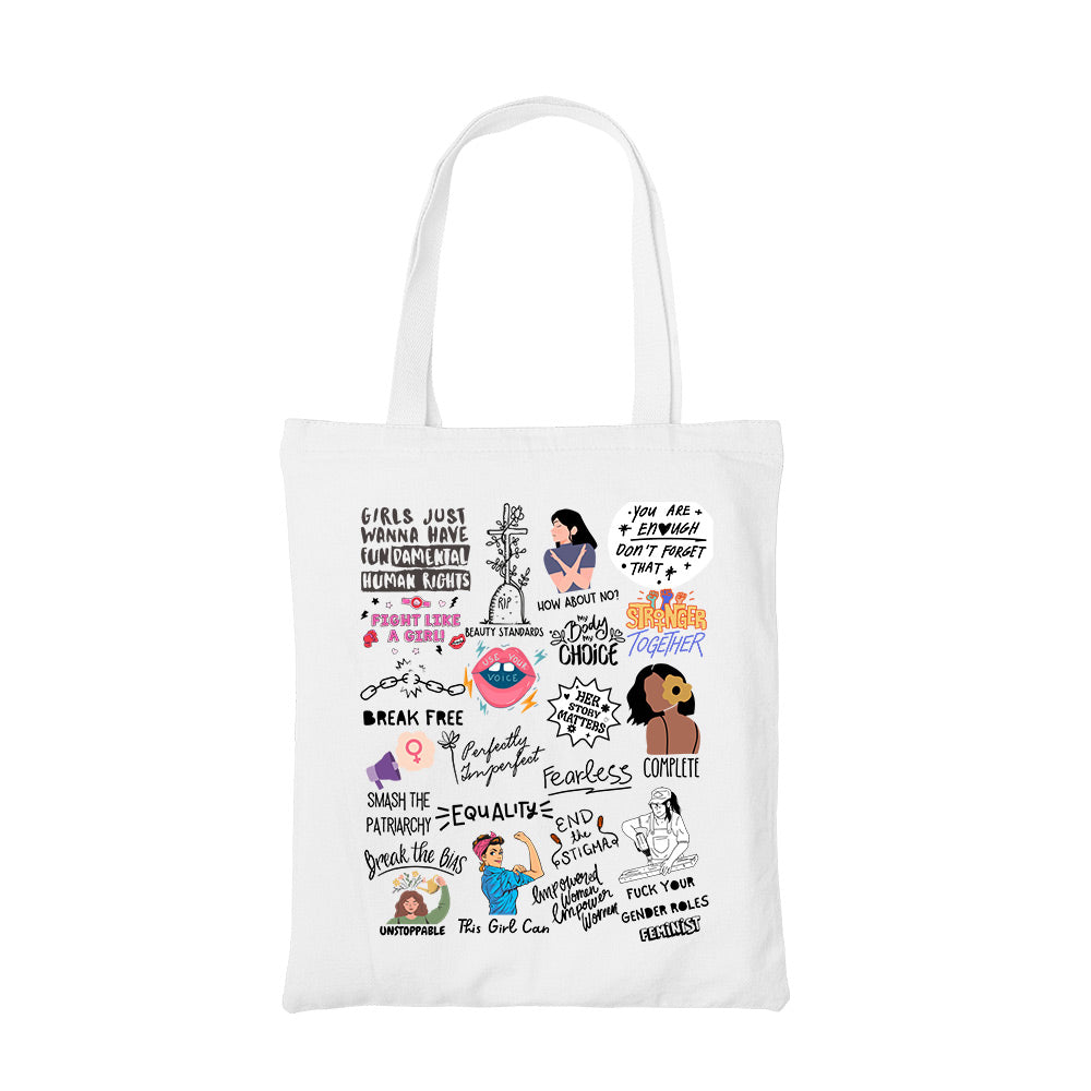 printed feminism doodle tote bag cotton printed printed graphic stylish buy online united states usa the banyan tee tbt men women girls boys unisex