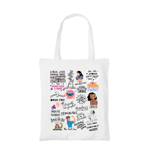 printed feminism doodle tote bag cotton printed printed graphic stylish buy online united states usa the banyan tee tbt men women girls boys unisex