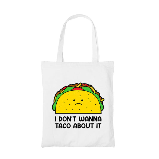 printed taco about it tote bag cotton printed printed graphic stylish buy online united states usa the banyan tee tbt men women girls boys unisex