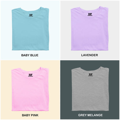High Land Mist Combo Pack Of 4 Multicolor combo Premium cotton T-shirt unisex tees half sleeve crew neck regular fit T-shirt colors available Baby Blue Lavender Baby Pink Grey Melange.
