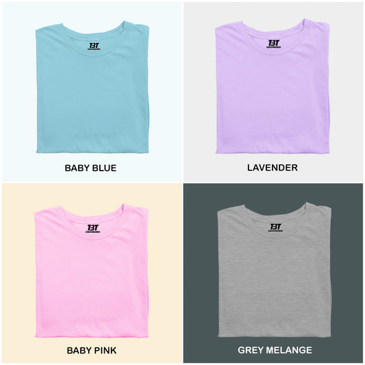 High Land Mist Combo Pack Of 4 Multicolor combo Premium cotton T-shirt unisex tees half sleeve crew neck regular fit T-shirt colors available Baby Blue Lavender Baby Pink Grey Melange.
