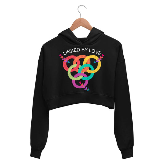 pride linked by love crop hoodie hooded sweatshirt upper winterwear printed graphic stylish buy online india the banyan tee tbt men women girls boys unisex black - lgbtqia+