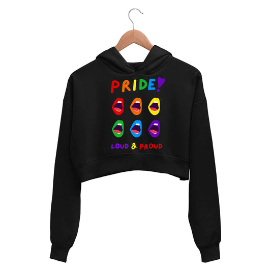 pride loud and proud crop hoodie hooded sweatshirt upper winterwear printed graphic stylish buy online india the banyan tee tbt men women girls boys unisex black - lgbtqia+