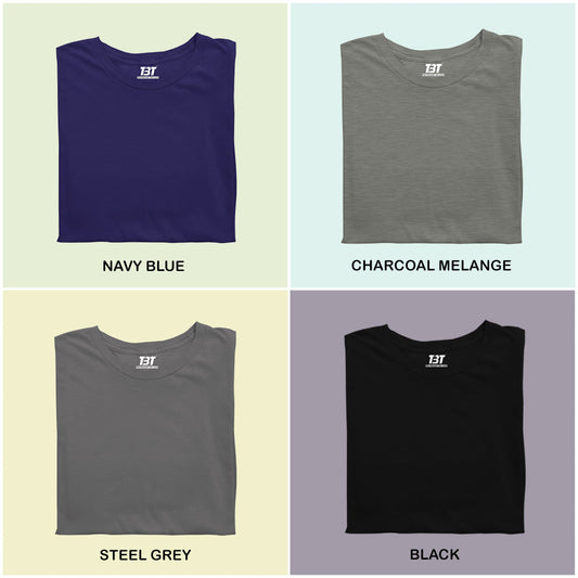 Mid Night Mix Combo Pack Of 4 Multicolor combo Premium cotton T-shirt unisex tees half sleeve crew neck regular fit T-shirt colors available  Navy Blue Charcoal Melange Steel Grey Black